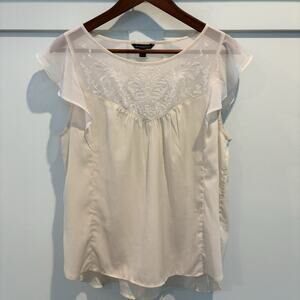 American Eagle Blouse M Cream Boho Embroidered Romantic Feminine Peasant Flutter
